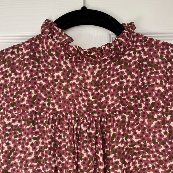 Ba&sh Pabi Printed Ruffle Neck Button-Front Blouse in Framboise, size 0 (XS) - Picture 8 of 9